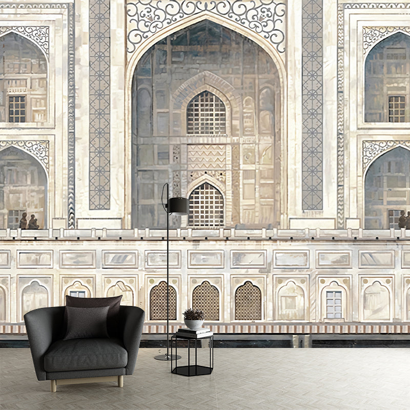 Catholic Church Building Mural Decal Nordic Smooth Wall Covering in Light Yellow