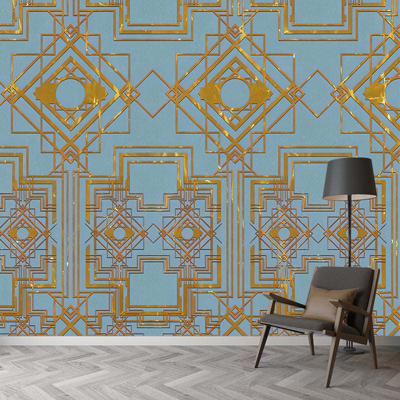 Contemporary Geometric Wall Mural Decal for Living Room Customized Wall Covering in Dark Color