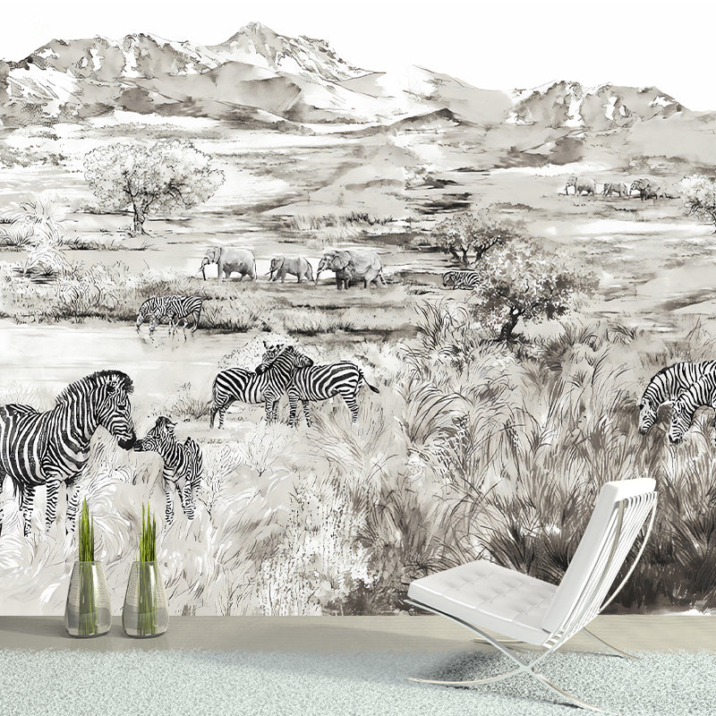 Tropix Animals African Savannas Murals in Pewter Stain Resistant Wall Art for Living Room