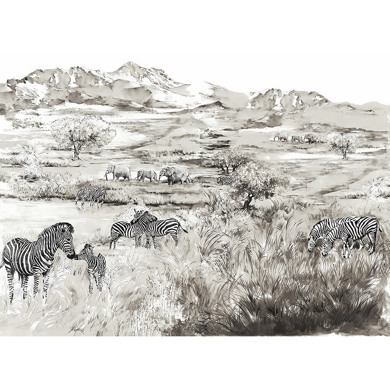 Tropix Animals African Savannas Murals in Pewter Stain Resistant Wall Art for Living Room