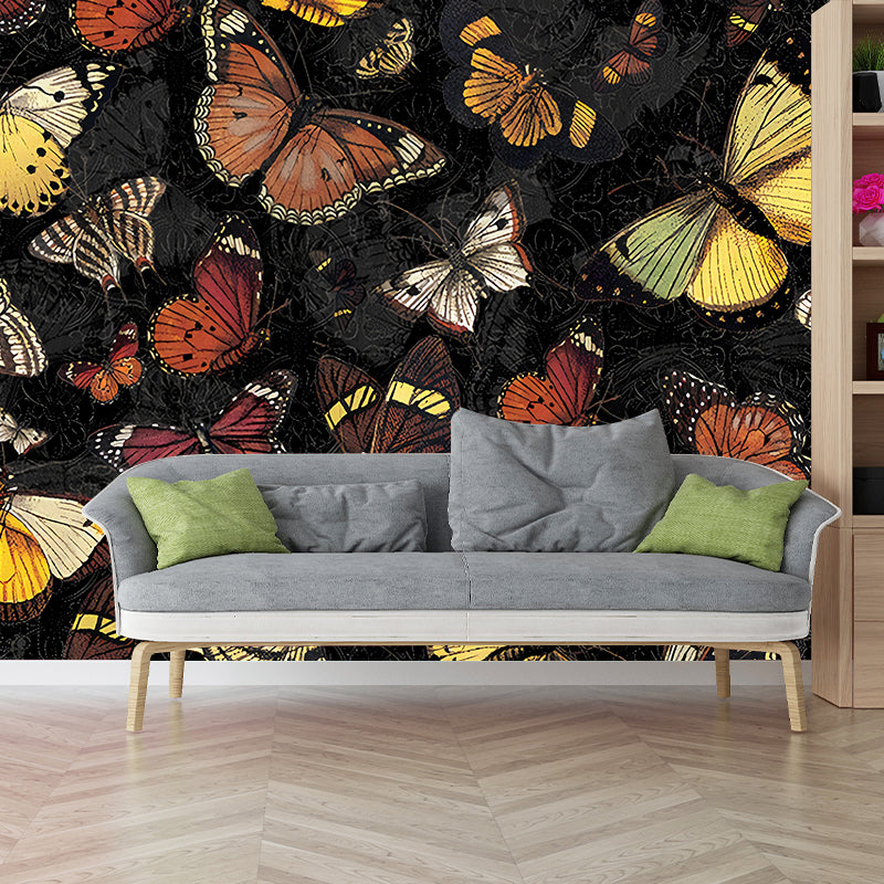 Dark Color Butterflies Mural Wallpaper Moisture Resistant Wall Decor for Living Room