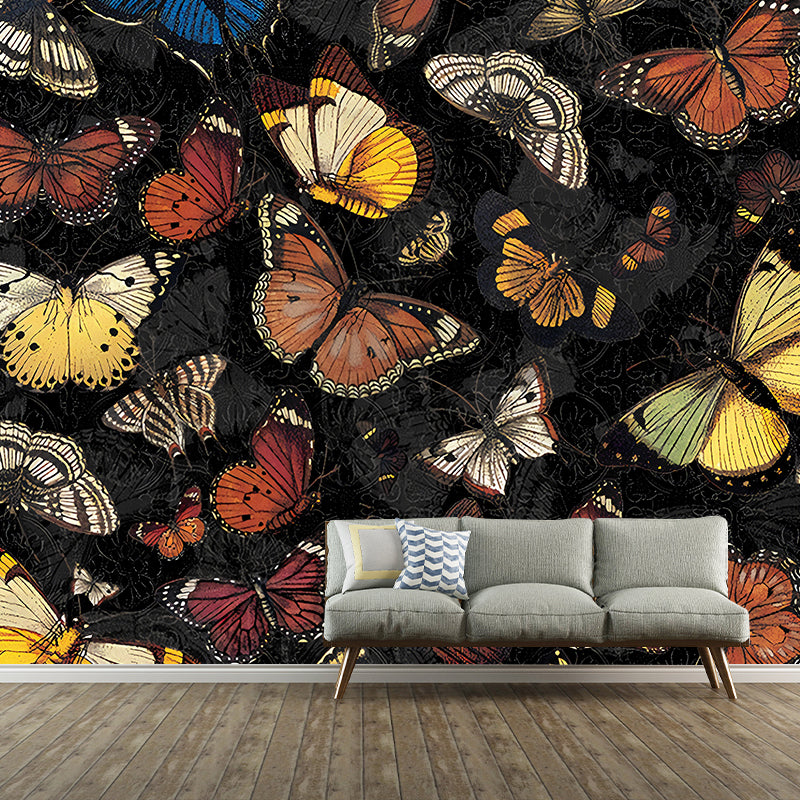 Dark Color Butterflies Mural Wallpaper Moisture Resistant Wall Decor for Living Room