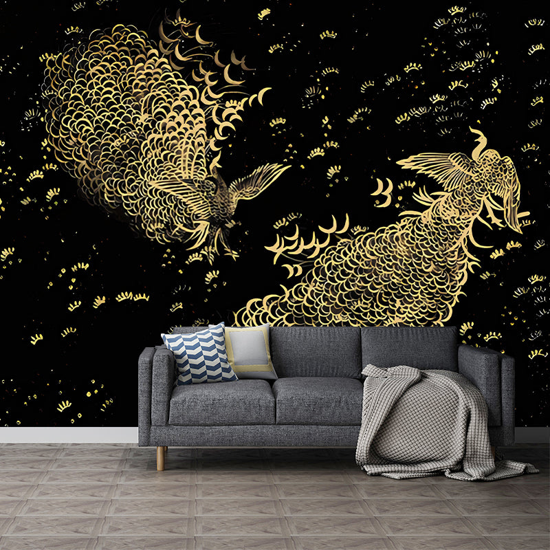 Large Peacock Wall Covering Murals in Dark Color Non-Woven Wall Art, Waterproof, Personalized Size