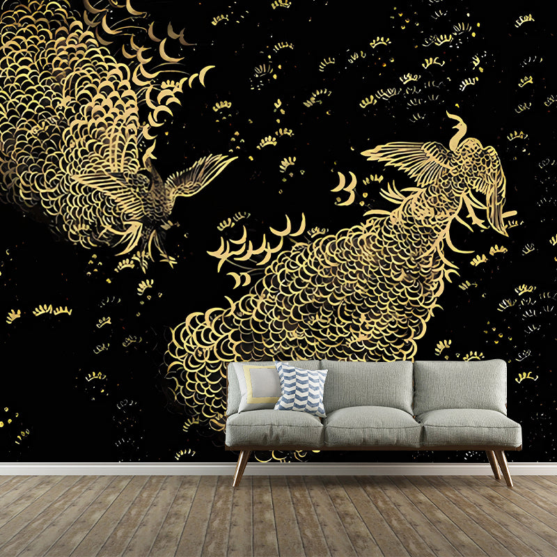 Large Peacock Wall Covering Murals in Dark Color Non-Woven Wall Art, Waterproof, Personalized Size