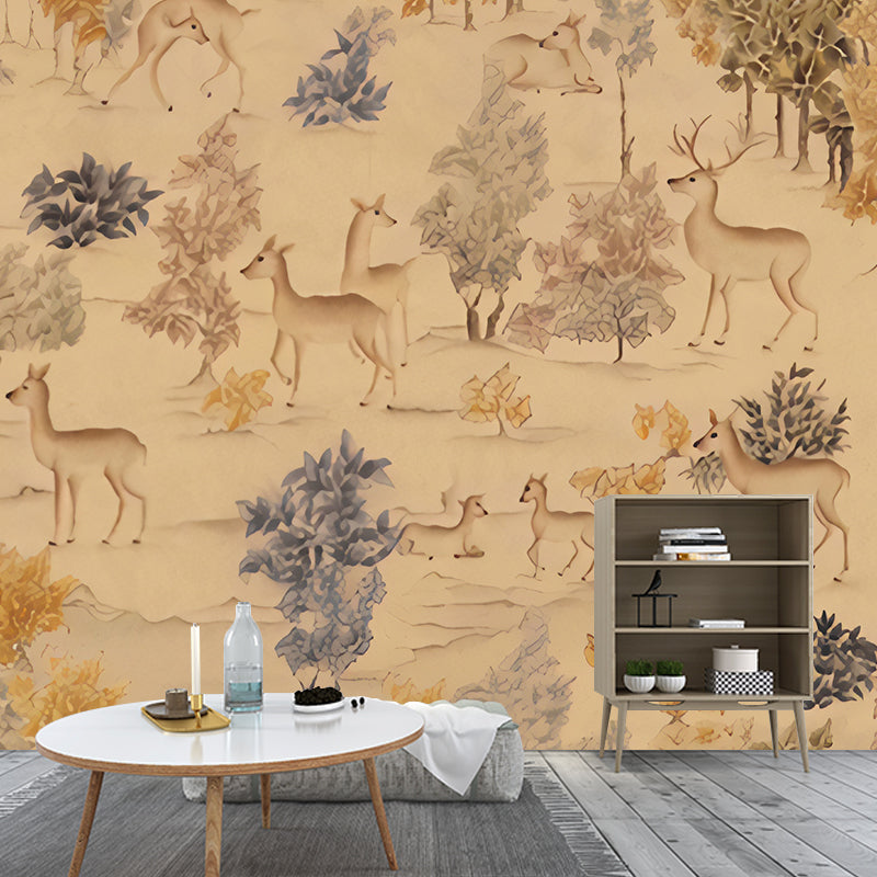 Non-Woven Stain Resistant Murals Antique Deer Patterned Wall Decor for Living Room