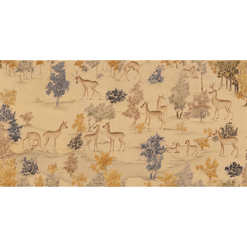 Non-Woven Stain Resistant Murals Antique Deer Patterned Wall Decor for Living Room