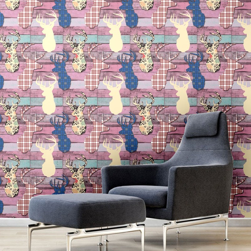 Elk Head and Brick Wallpaper Novelty Washable Living Room Wall Decor, 54.2-sq ft