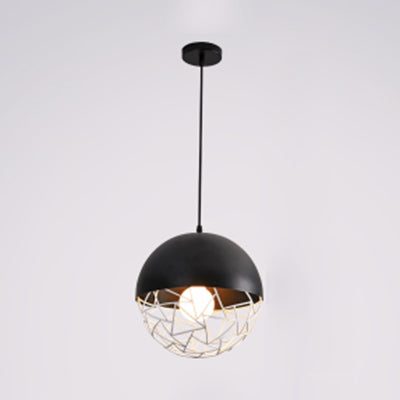 Diseño hueco Metal Sphere Pendse Light Fixture 1 Bulbo Contemporánea Luz suspendida en negro/negro