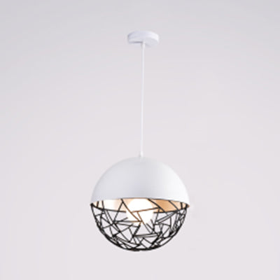 Diseño hueco Metal Sphere Pendse Light Fixture 1 Bulbo Contemporánea Luz suspendida en negro/negro