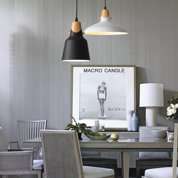 Acabado de madera contemporánea Luz de lámpara colgante de lámpara de tono de metal simple iluminación sobre mesa de comedor