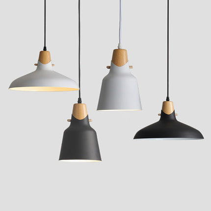 Acabado de madera contemporánea Luz de lámpara colgante de lámpara de tono de metal simple iluminación sobre mesa de comedor