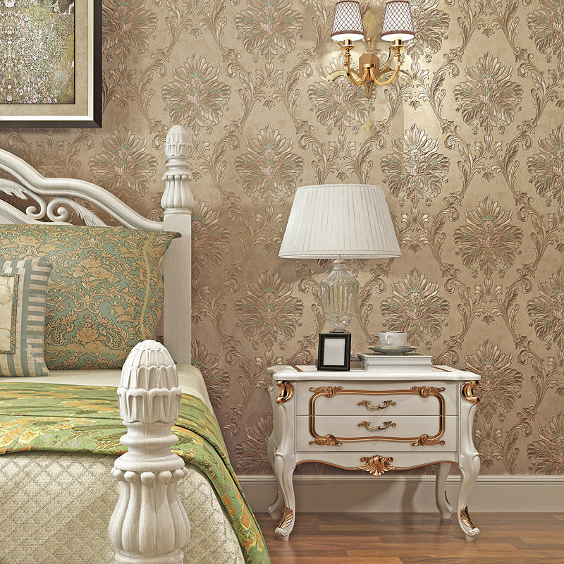 Embroidered Washable Wallpaper Roll Vintage Jacquard Wall Covering for Bedroom Decor