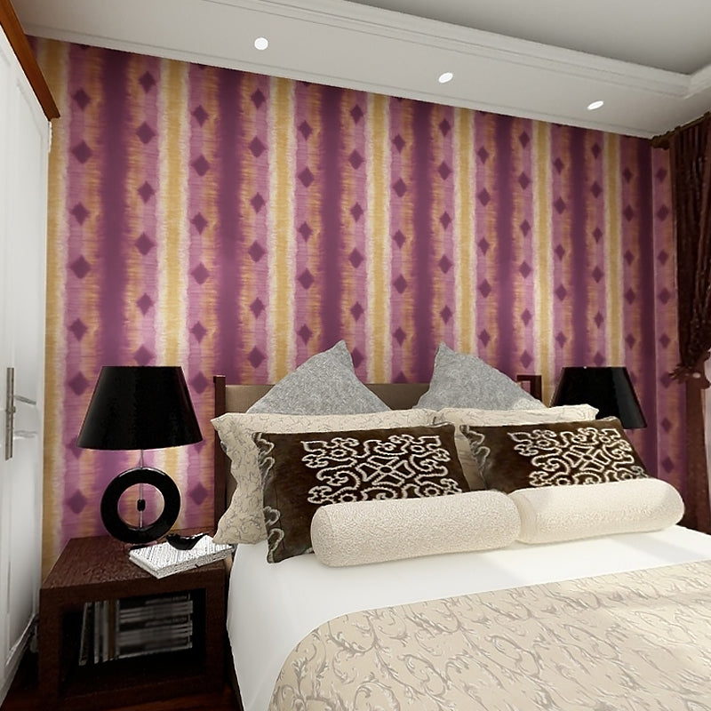 Diamond Pattern Ombre Wallpaper Contemporary Vinyl Wall Art in Purple for Bedroom