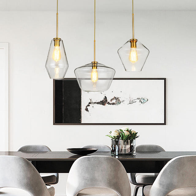 Clear/Amber Glass Triangle/Urn/Diamond Pendant Lamp Post Modern 1 Light Ceiling Pendant Light, 9"/14"/16.5" Wide