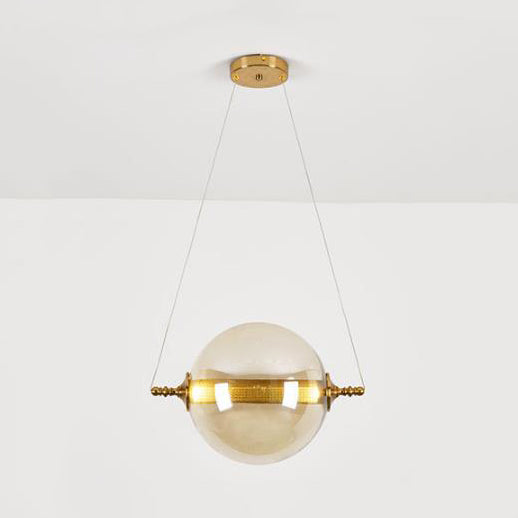 Iluminación colgante de bolas posmodernista ámbar/humo/vidrio bronceado 1 accesorio de techo de dormitorio ligero de dormitorio