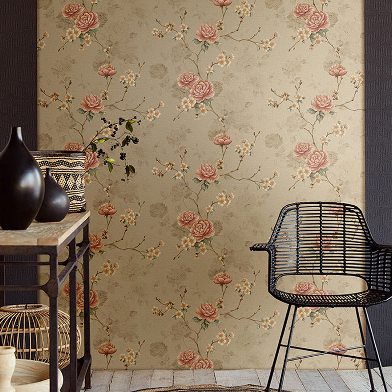 Rustieke pioenbehangrol voor eetkamer Wanddecoratie van 50 m² in pastelkleur