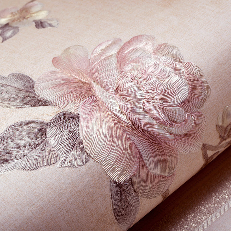 Rustic Peony Wallpaper Roll for Dining Room 57.1-sq ft Wall Decoration in Pastel Color