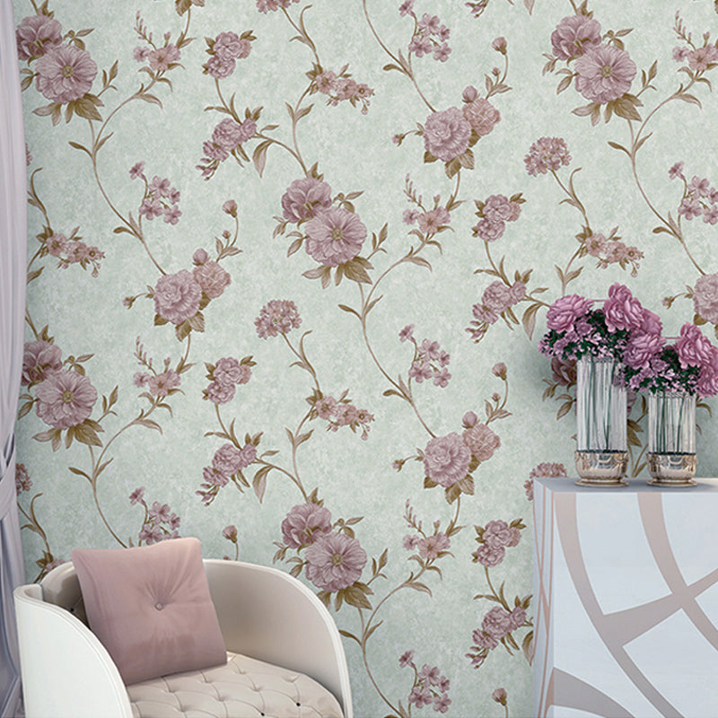 Rustic Flower Blossom Wallpaper Roll Pastel Color Stain Resistant Wall Art for Living Room