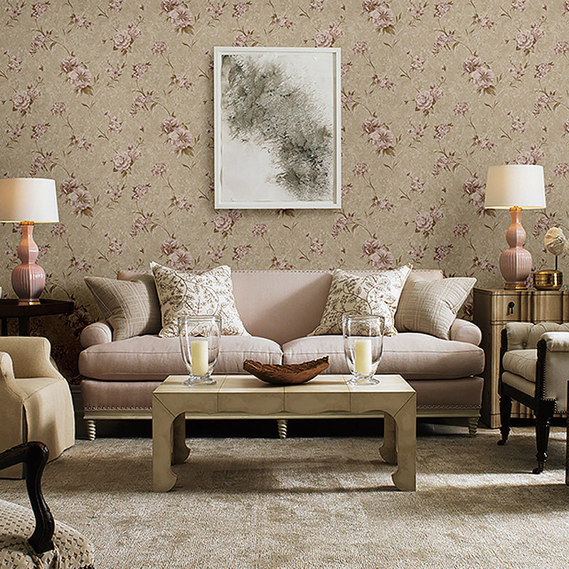 Rustic Flower Blossom Wallpaper Roll Pastel Color Stain Resistant Wall Art for Living Room