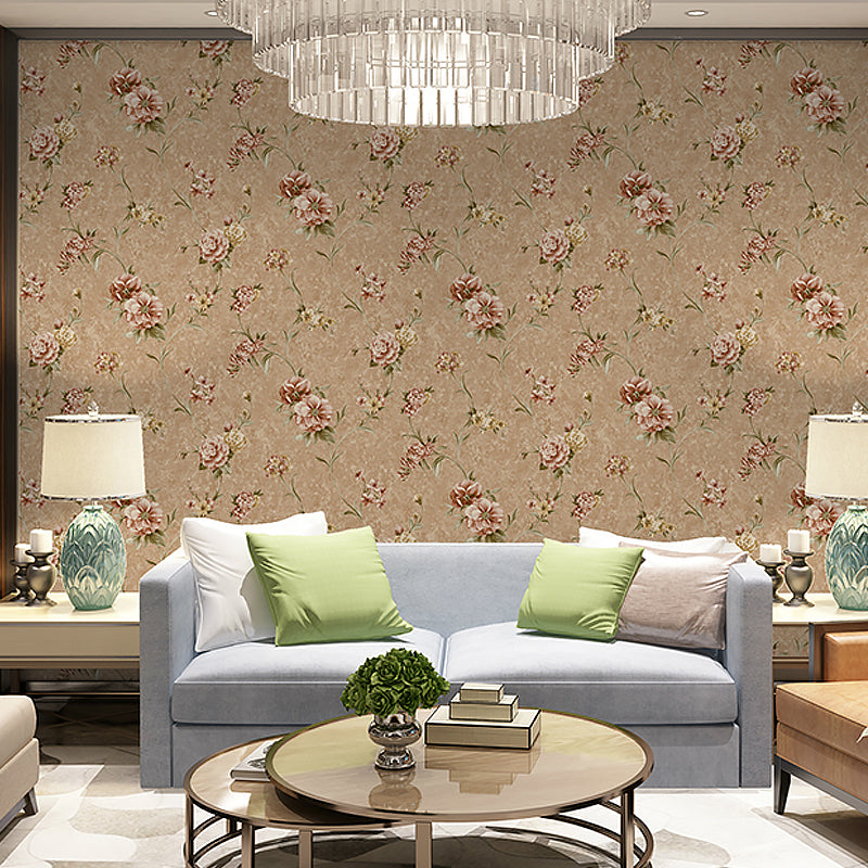 Rustic Flower Blossom Wallpaper Roll Pastel Color Stain Resistant Wall Art for Living Room