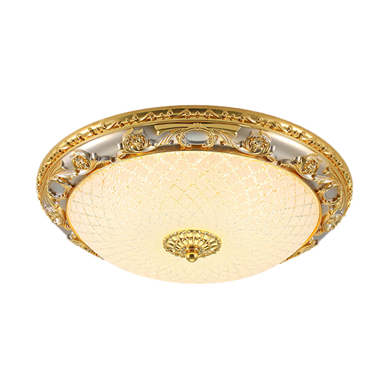 Gold Bowl Shaped Ceiling Flush Traditional Veined Glass 12.5"/15"/19" Wide LED Bedroom Flushmount Lighting