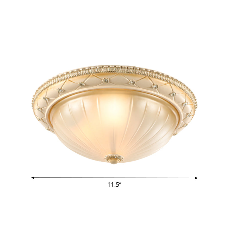 Beige Bowl Shaped Flush Ceiling Light Traditional Ribbed Glass 2/3 Lights 11.5"/16"/19.5" W Bedroom Flush Mount