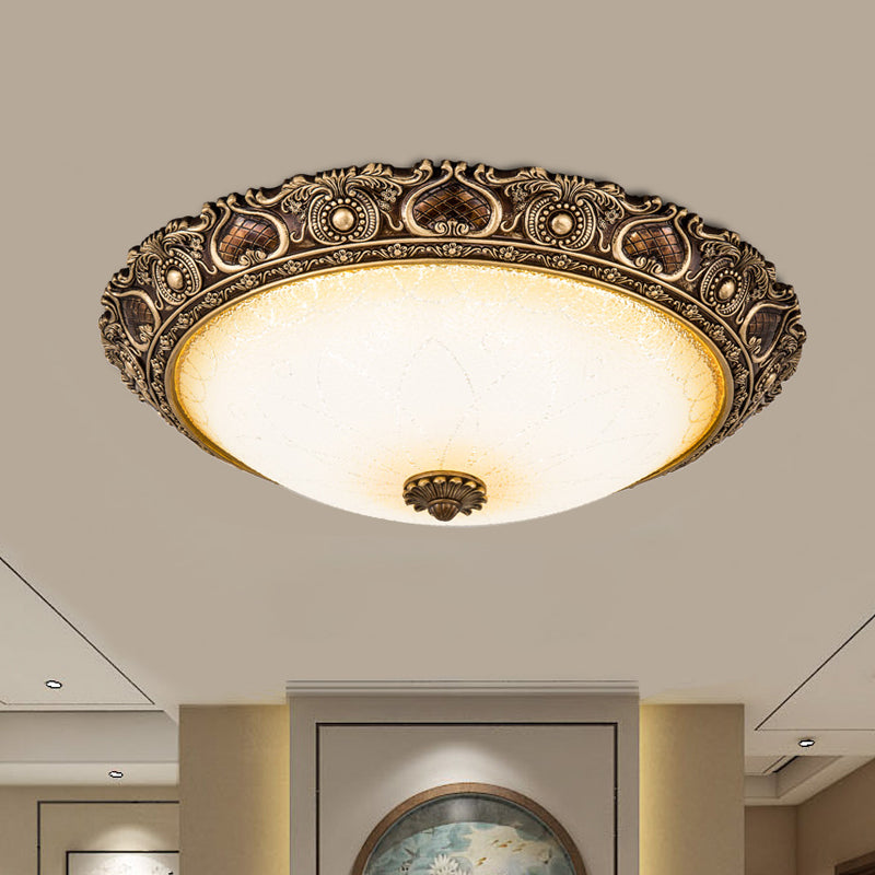 13"/16"/19.5" Wide LED Flush Light Farmhouse Bowl Frosted Glass Flush Mounted Lamp in Brown, Warm/White Light