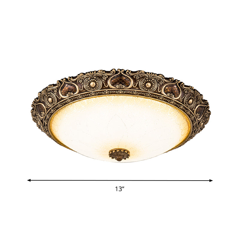 13"/16"/19.5" Wide LED Flush Light Farmhouse Bowl Frosted Glass Flush Mounted Lamp in Brown, Warm/White Light