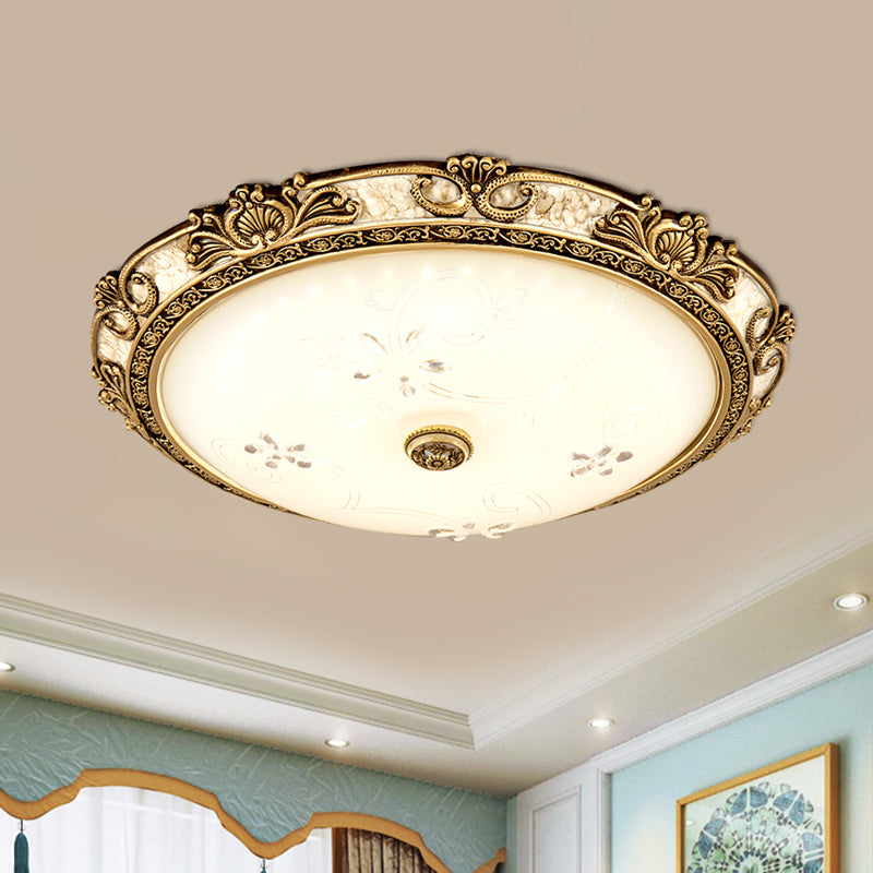 Veined Glass Dome Flush Mount Lamp Country Style 13"/16"/19.5" W LED Parlour Ceiling Flush in Brass, Warm/White Light