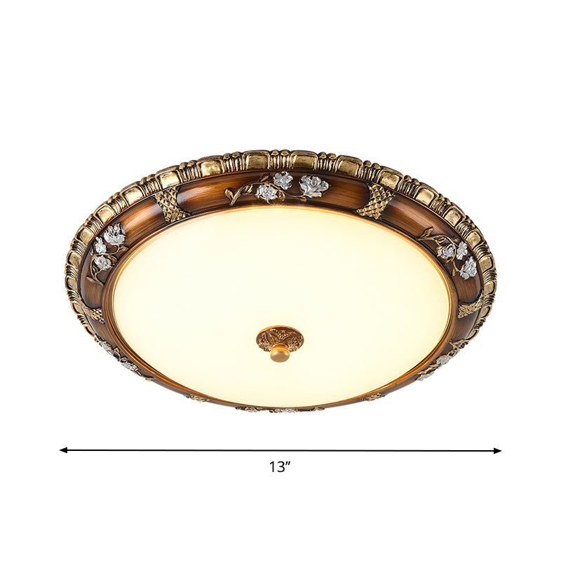 13"/16"/19.5" W Traditional Domed Flush Lamp Opal Glass LED Flush Mounted Ceiling Light Fixture in Brown, Warm/White Light