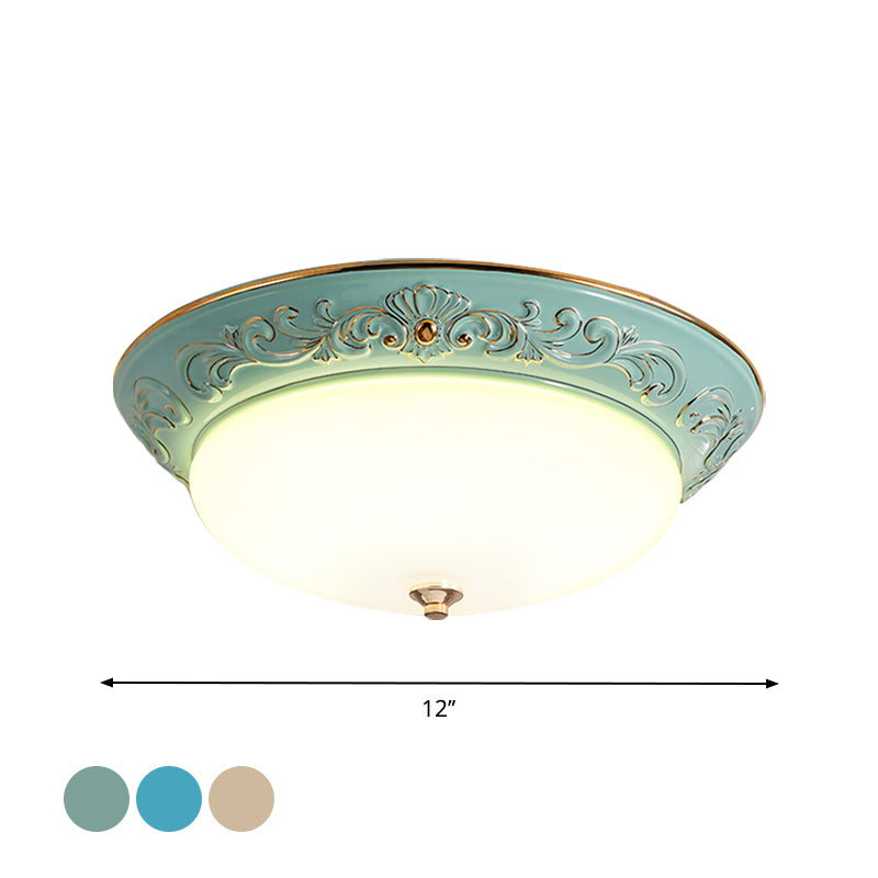 Oblong Bedroom Flush Mount Light Antiqued White Glass Yellow/Blue/Light Blue LED Flush Lamp, 12"/14.5"/17" Wide