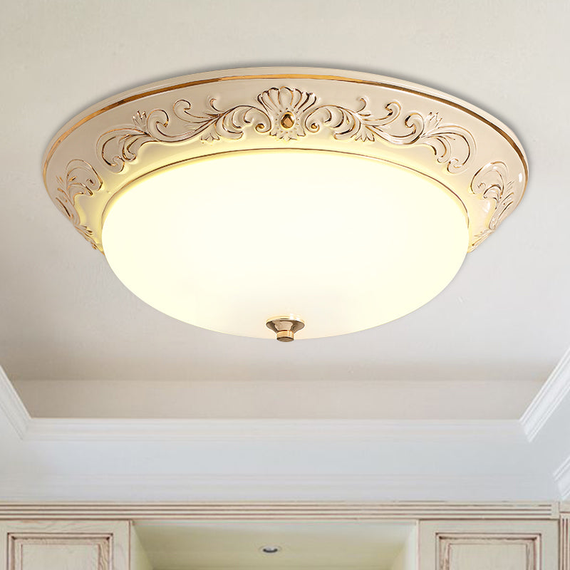 Oblong Bedroom Flush Mount Light Antiqued White Glass Yellow/Blue/Light Blue LED Flush Lamp, 12"/14.5"/17" Wide