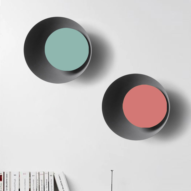 Circle Sconce Light Macaron Metal Black/Grey/Pink LED Wall Mount Light Fixture, 10"/13" Dia