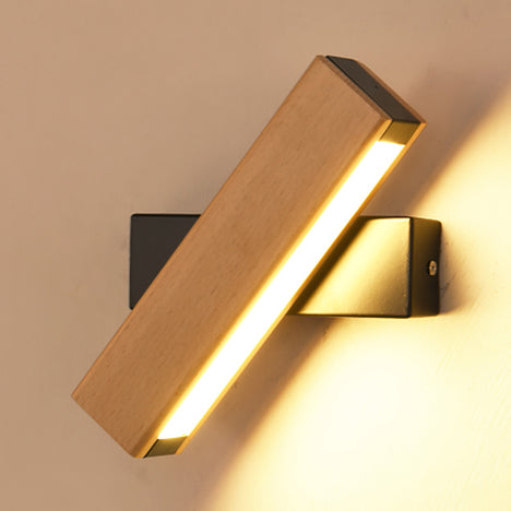 Rotatable White/Black Linear Wall Sconce Modern Single Light Wooden Reading Wall Lamp in Warm/White/Natural Light