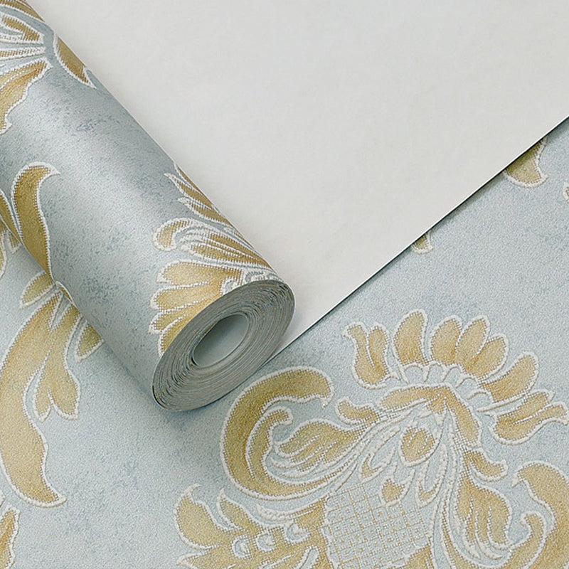 Geprägte, waschbare Tapete, Vintage-Jacquard-Wanddekoration in Blau für Schlafzimmer