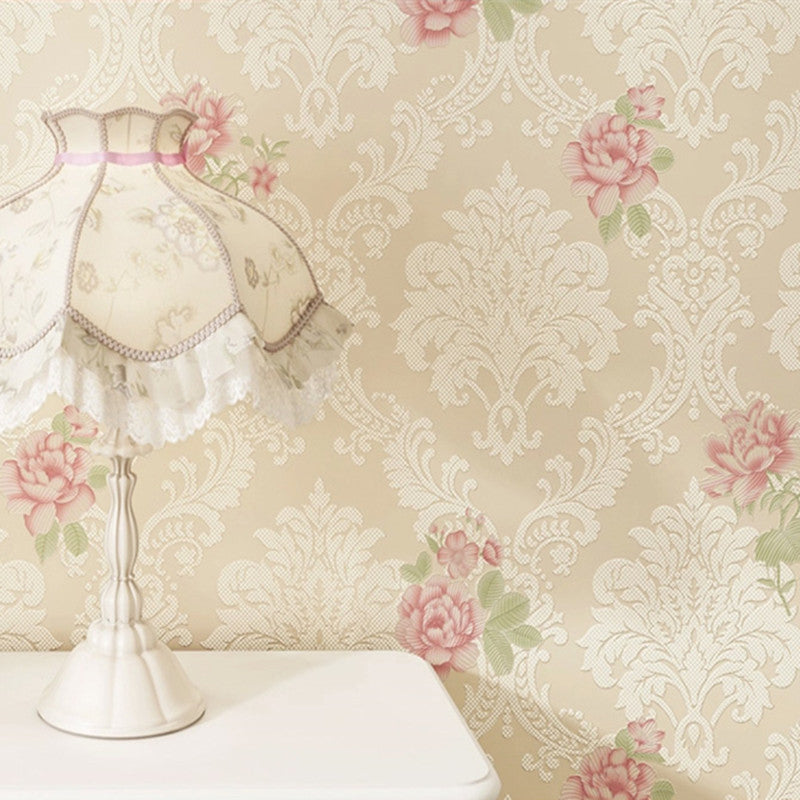 Light-Color Peony Print Wallpaper Stain-Resistant Wall Decoration for Living Room