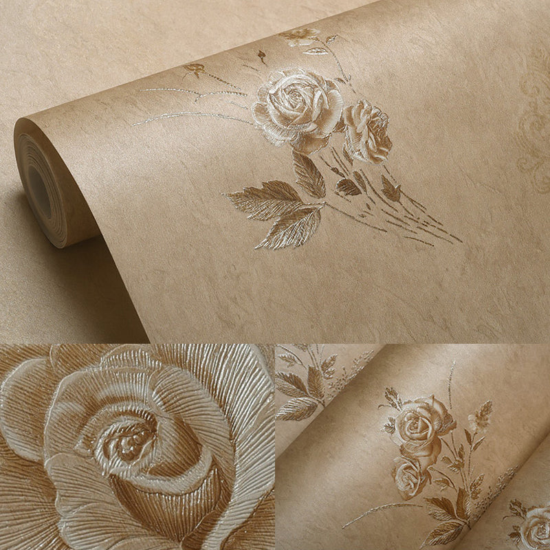Rose Flower Wallpaper Roll Countryside Waterproof Bedroom Wall Decor, 31' x 20.5"