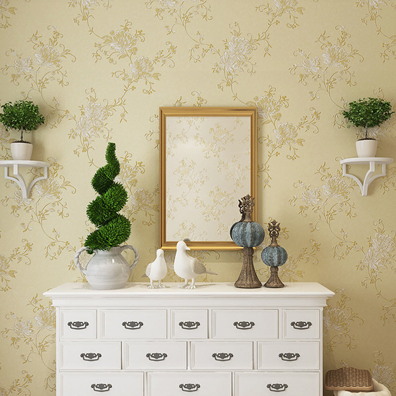 Embroidered Washable Wallpaper Farmhouse Lotus Patterned Wall Art for Dining Room