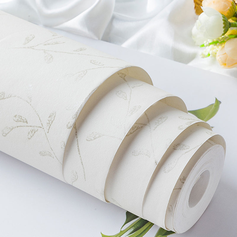 Rustic Plant Leaves Wallpaper Roll Light-Color Stain Resistant Wall Decor for Home