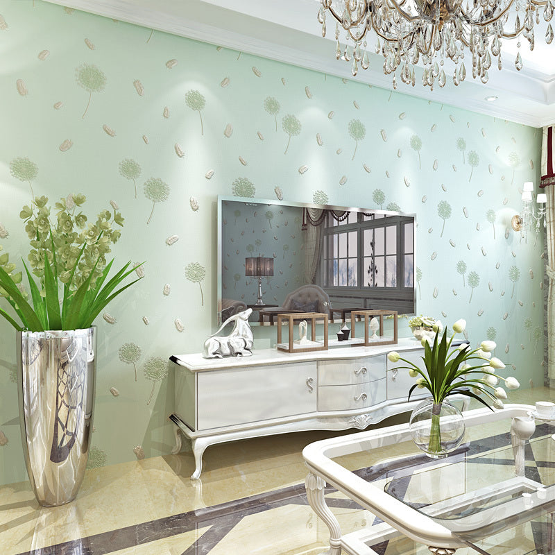 Rustic Girls Wallpaper Roll with Feather and Dandelion Pattern Soft-Color Wall Art