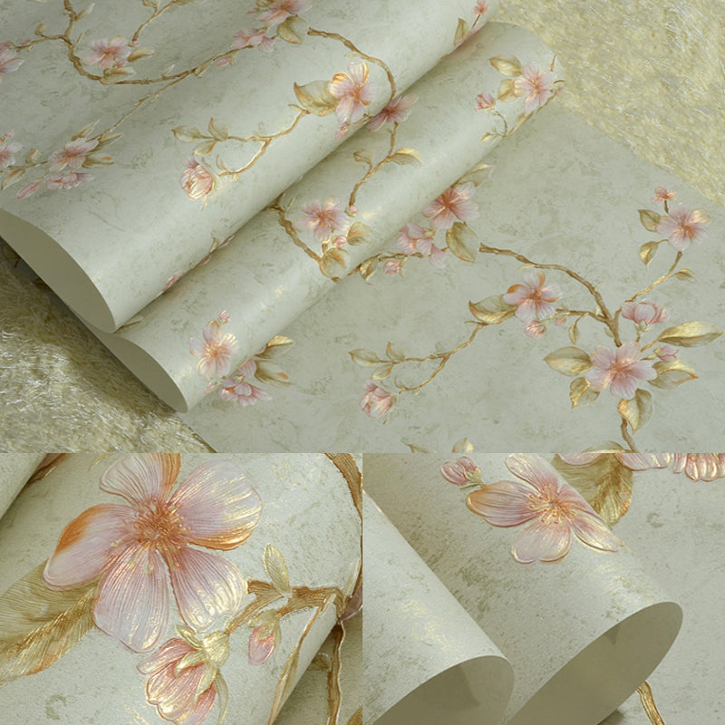 Peach Blossom Wallpaper Roll Farmhouse Waterproof Bedroom Wall Decoration, 57.1-sq ft