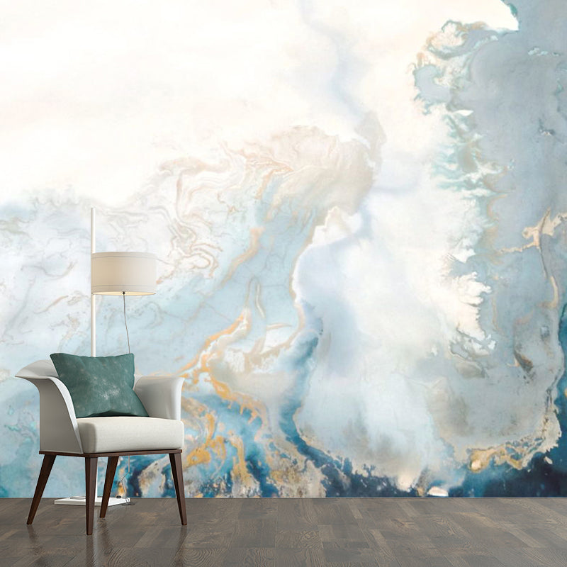 Grey-Blue Smoke Look Murals Decal Abstract Artistic Waterproof Wall Decor for Bedroom