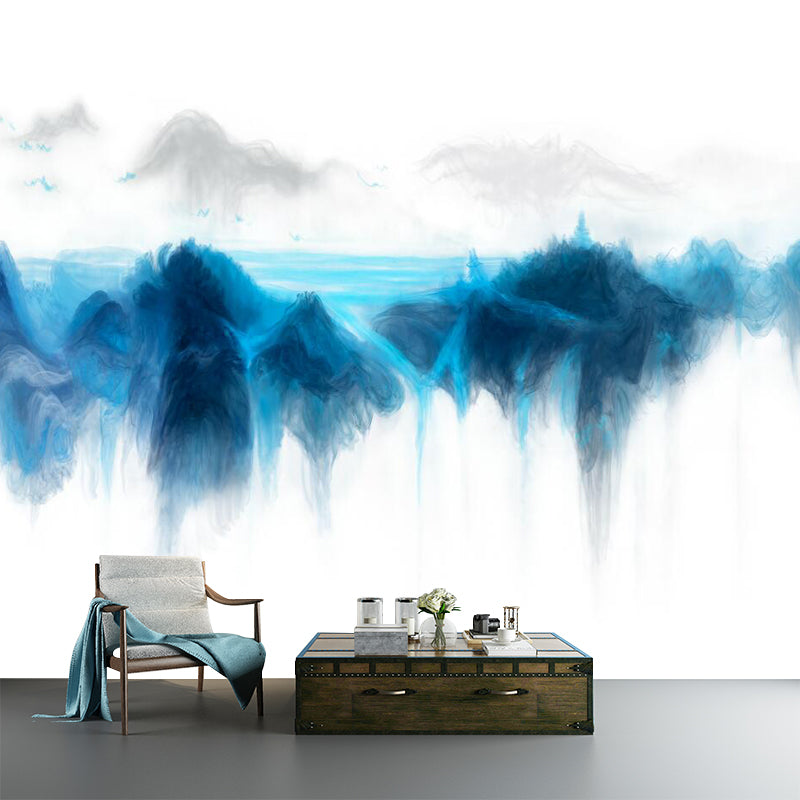 River Mountain Landscape Mural Wallpaper Blue and White Modern Art Wall Covering for Home