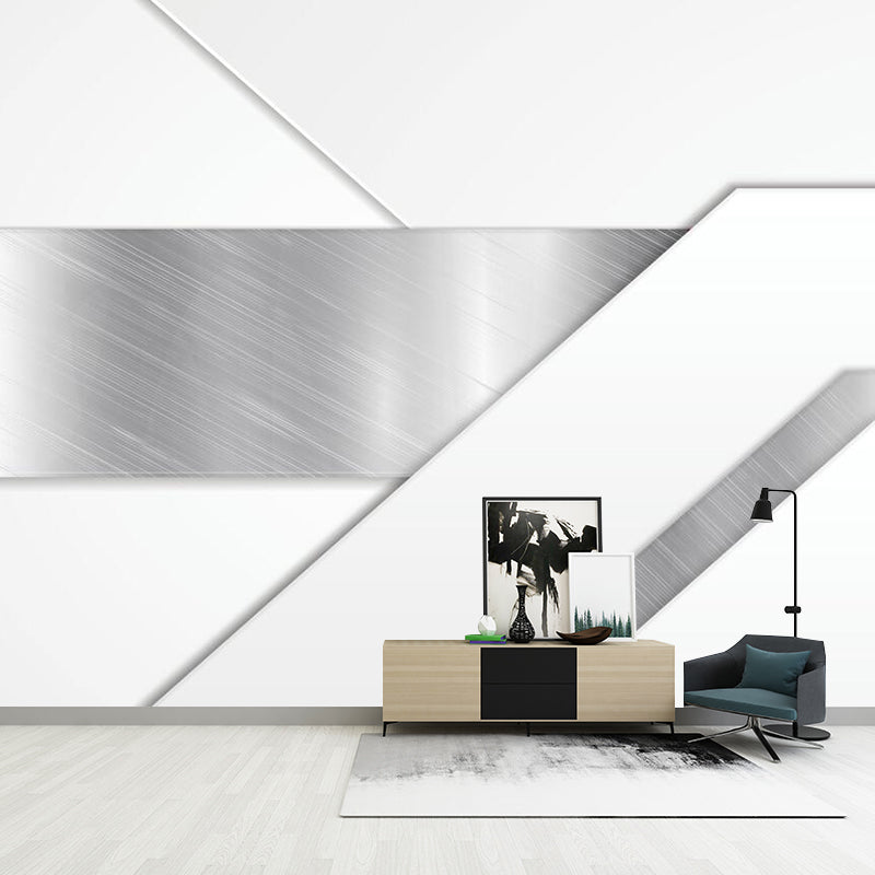 Simplicity Brushed Metal Mural Decal for Bedroom Personalized Wall Art in Silver