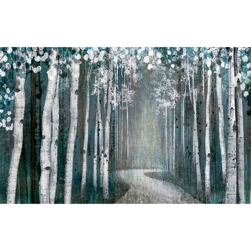 Forest Path Painting Murals Grey-Green Modern Art Wall Decoration for Living Room