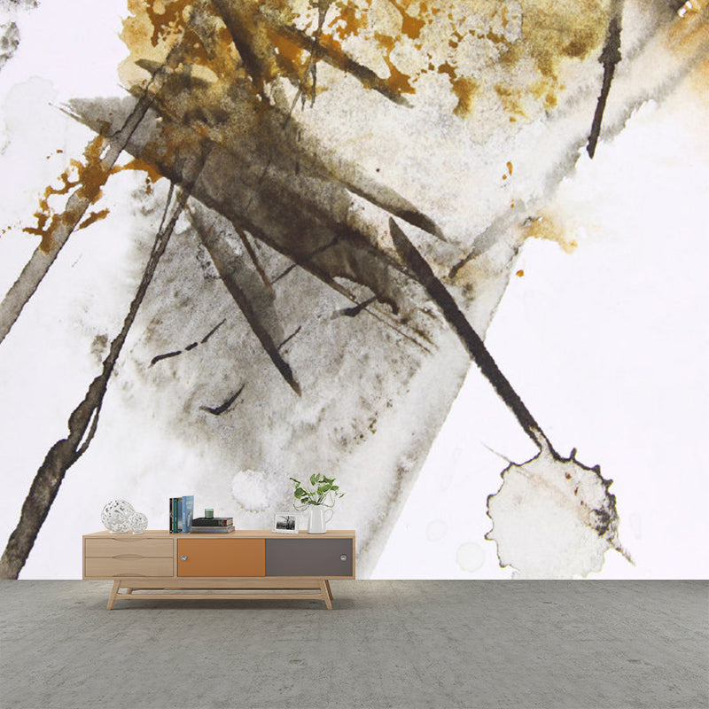 Artistry Abstract Scenery Murals Black-Yellow Stain-Proof Wall Covering for Living Room