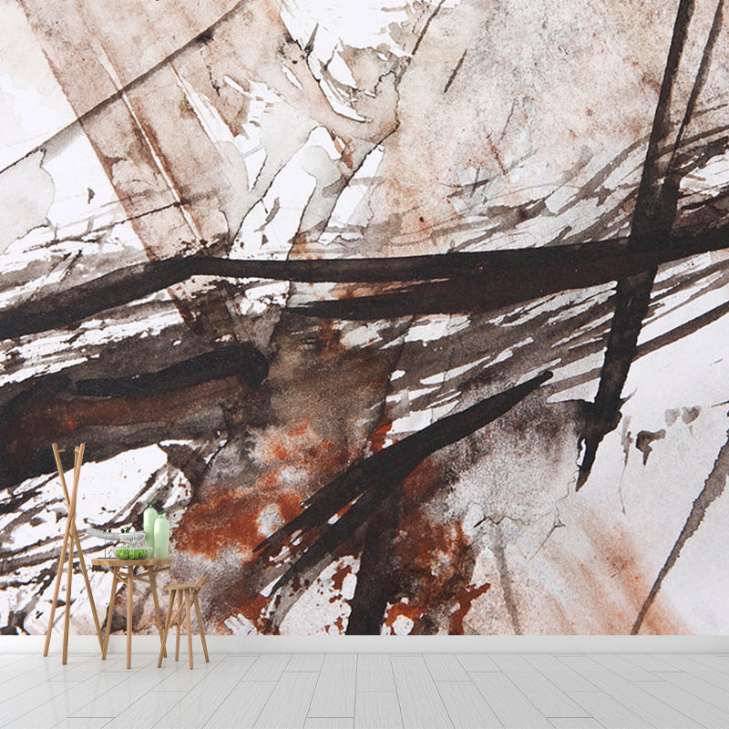 Full-Size Complicated Mural for Bedroom Abstract Wall Covering in Red Brown, Washable