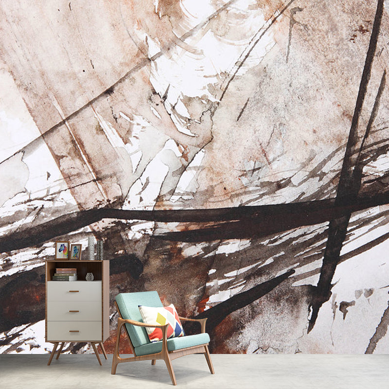 Full-Size Complicated Mural for Bedroom Abstract Wall Covering in Red Brown, Washable