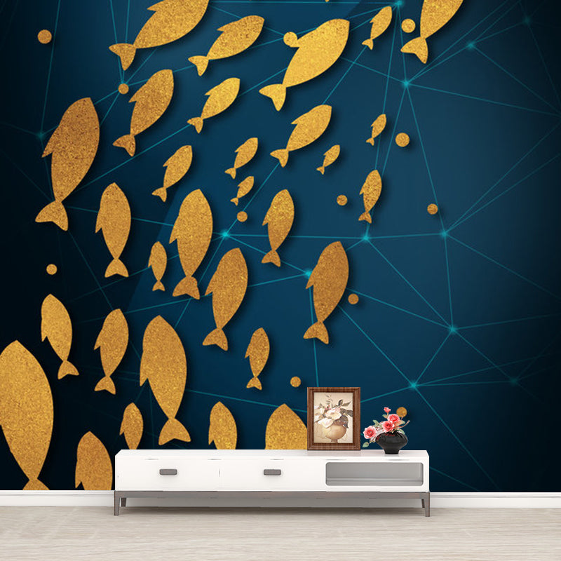 Artistic Animals Wall Paper Murals Yellow-Blue Geometry Wall Decoration for Bedroom