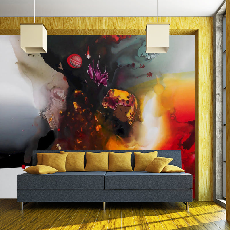 Aesthetics Abstract Splatter Mural Decal Blue-Orange-Yellow Washable Wall Decor for Home